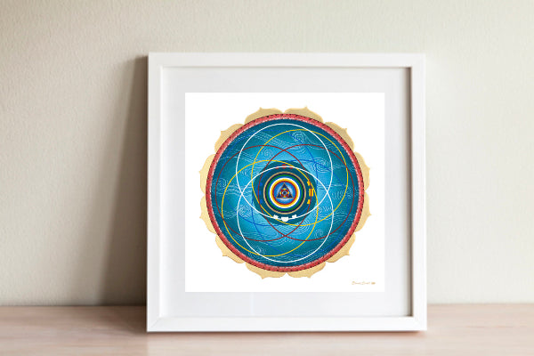 Mandala Cosmologia Tibetana marco blanco sobre estanteria