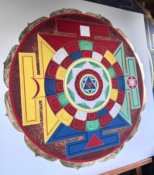 Mandala 5 Elementos con pan de oro 100x100cm