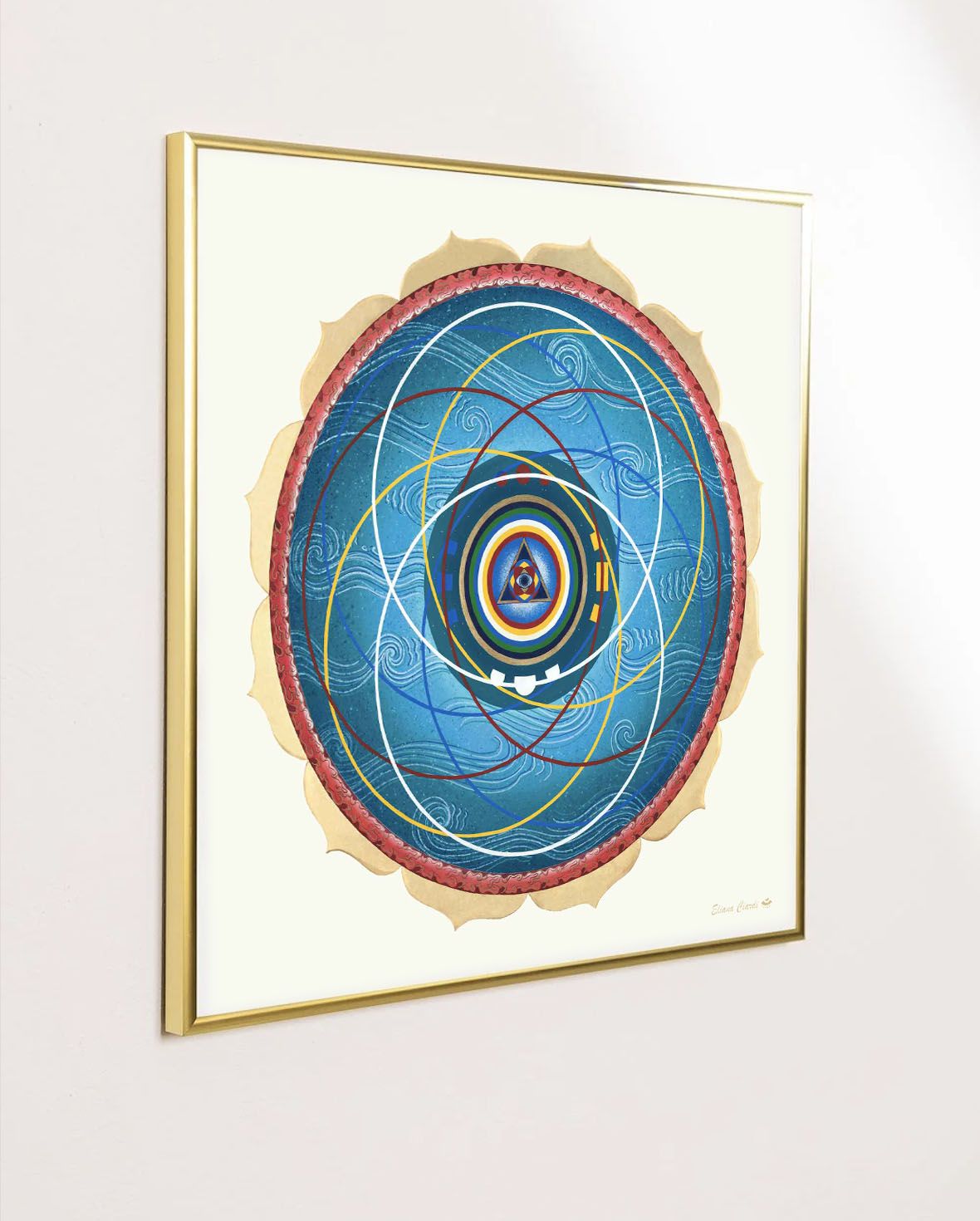 Mandala Cosmologia Tibetana enmarcado laton dorado 50x50cm