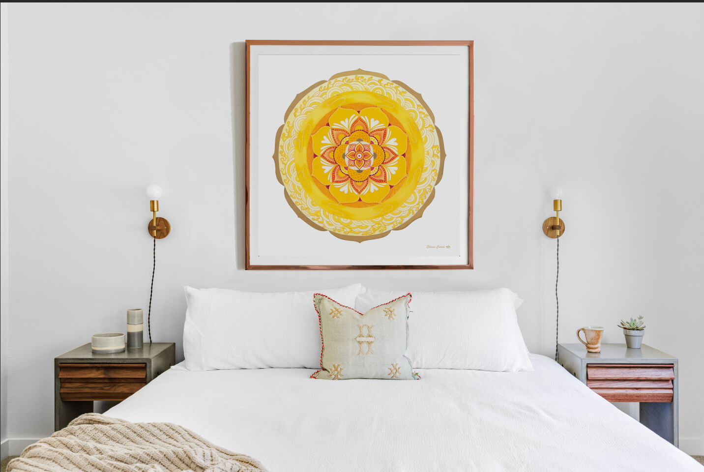 Mandala Golden Wave enmarcado grande en madera