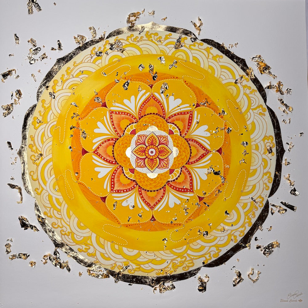Vista global del mandala Golden Wave con pan de oro