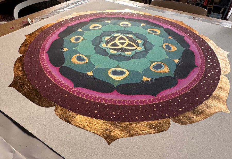 Mandala Gold Triquel con pan de oro 100x100cm