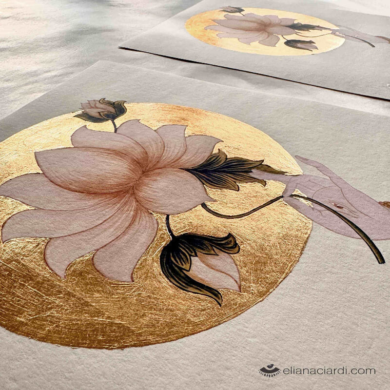 Mandala Lotus con aplicación de pan de oro