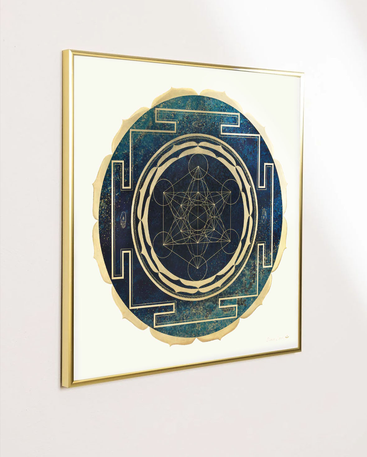 Mandala Cubo de Metatron enmarcado laton dorado 50x50cm