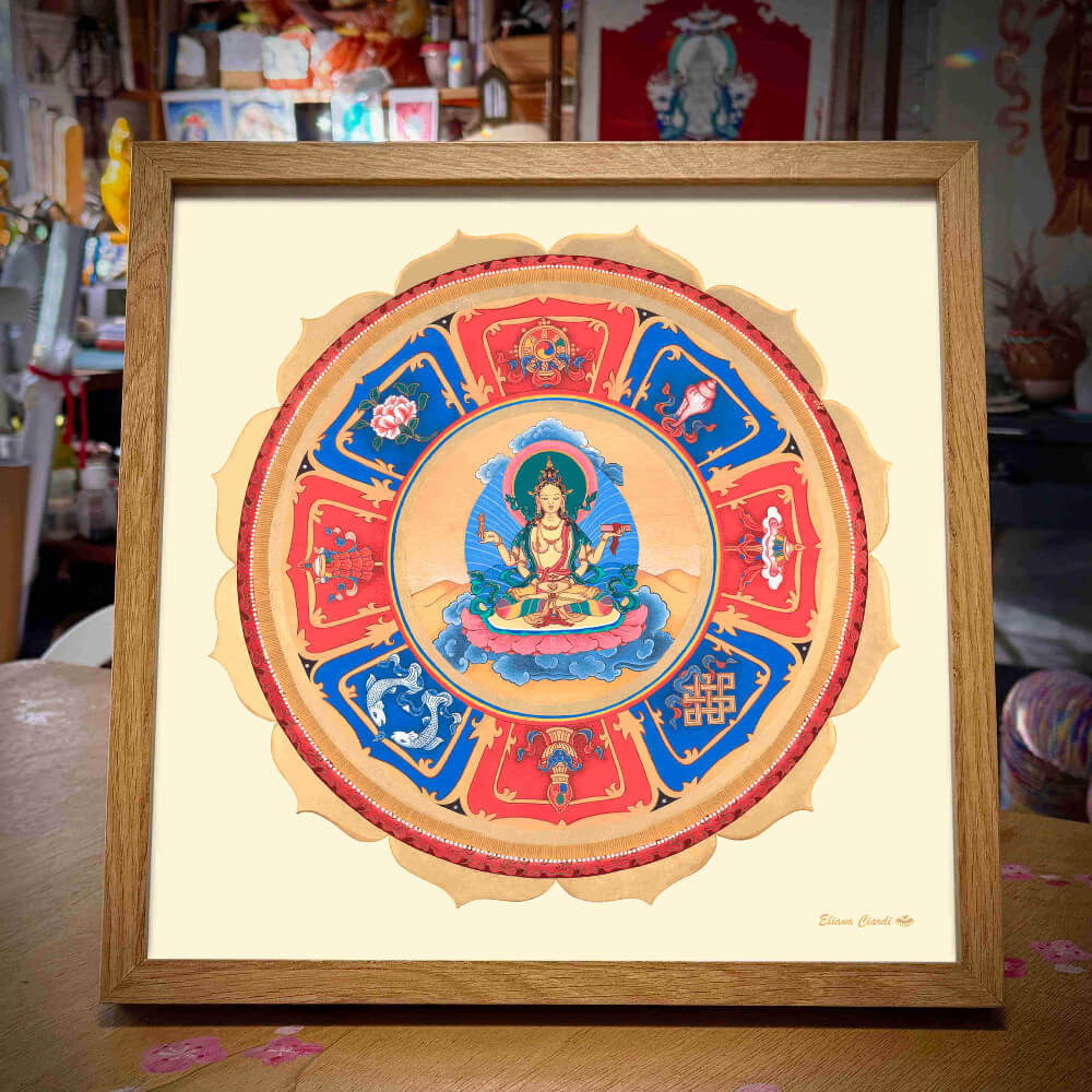 Mandala Prajnaparamita Diosa enmarcada madera 30x30cm