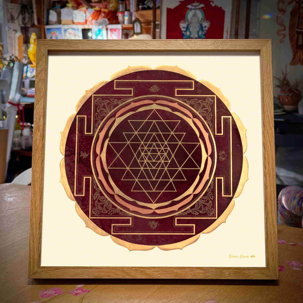 Mandala Sri Yantra enmarcado madera 30x30cm