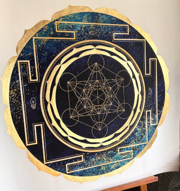 Mandala Cubo de Metatron pan de oro 100x100cm