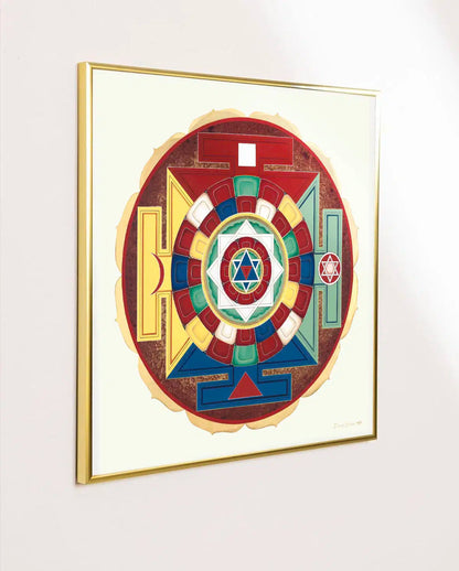 Mandala 5 elementos enmarcado con marco laton dorado