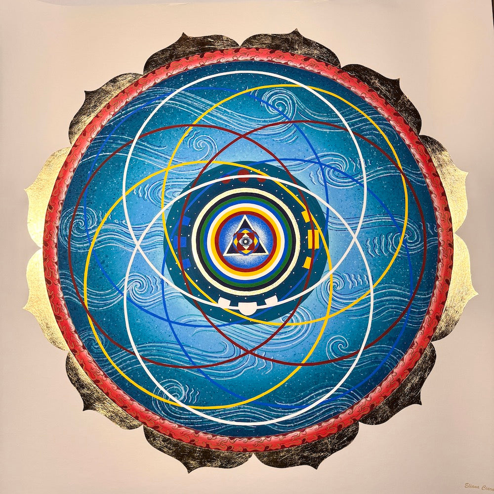 Mandala Cosmología Tibetana con pan de oro