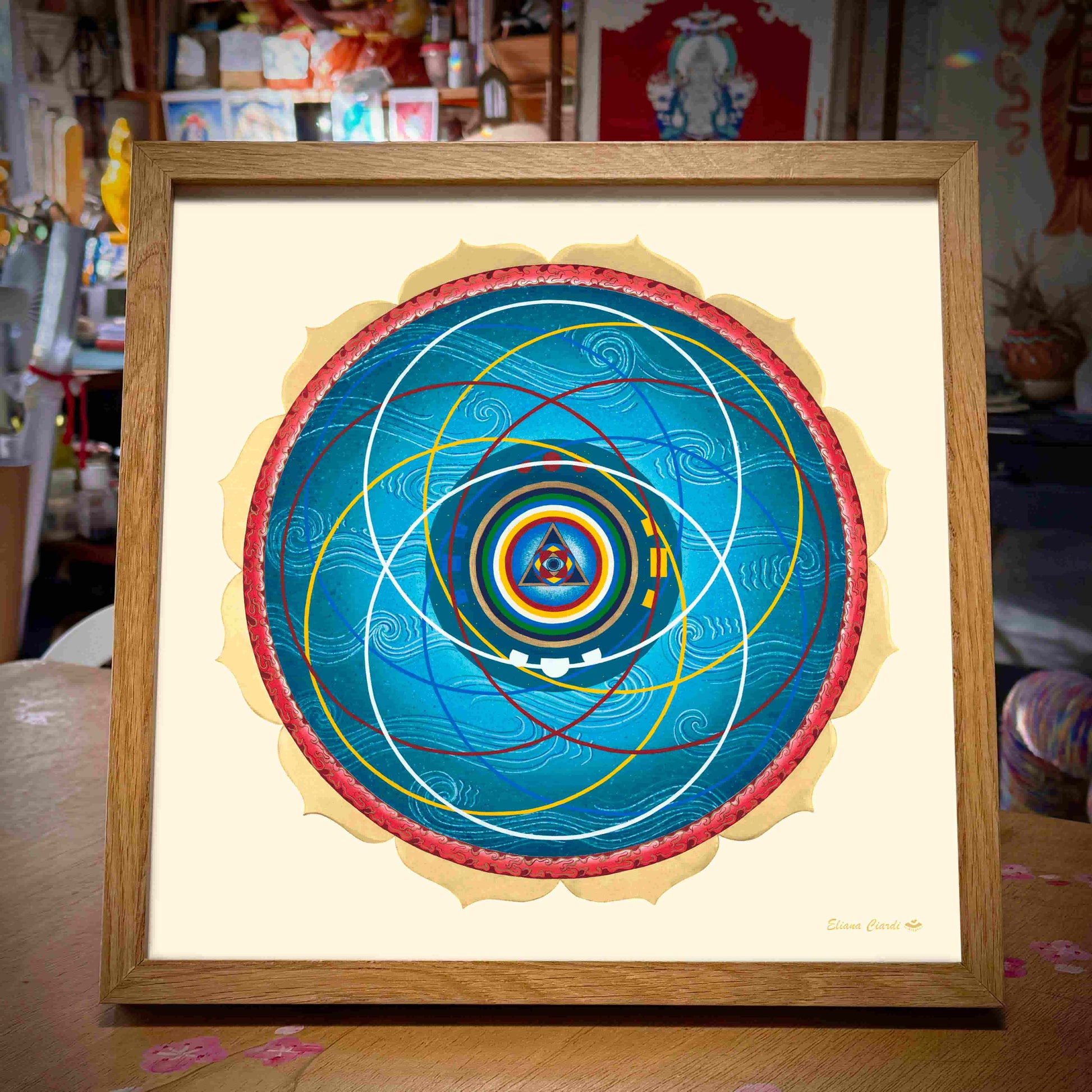 Mandala Cosmologia tibetana enmarcado con marco madera