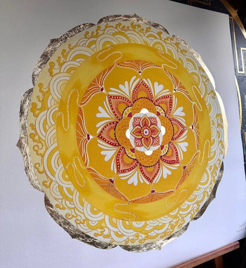 Mandala olas doradas con pan de oro lamina de 100cm