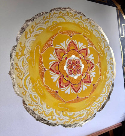 Mandala olas doradas con pan de oro lamina de 100cm