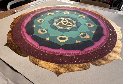 Mandala Gold Triquel con pan de oro 100x100cm
