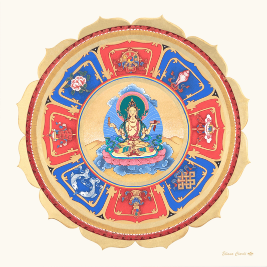 Mandala Prajnaparamita con el sutra del corazon en la mano derecha