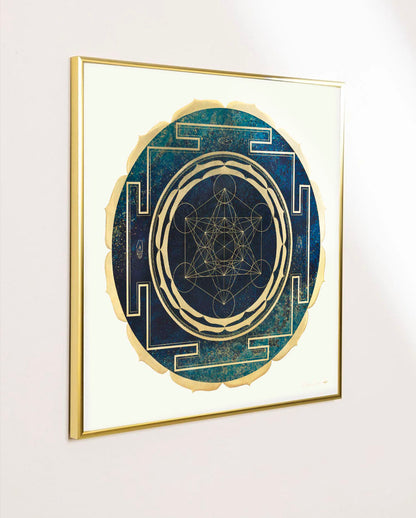 Mandala Cubo de Metatron enmarcado laton dorado 50x50cm