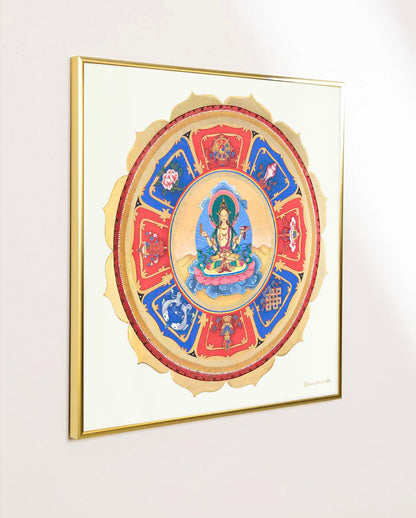 Mandala Prajnaparamita Diosa enmarcada laton dorado 50x50cm