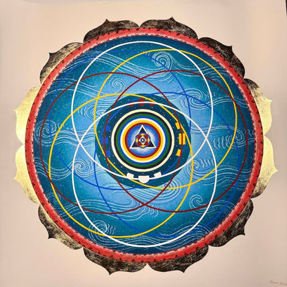 Mandala Cosmología Tibetana con pan de oro