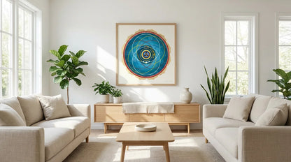 mandala cosmologia colgado en un salón