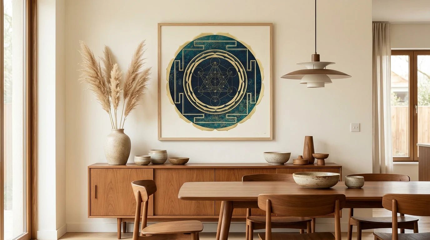 mandala metatron comedor mesa madera
