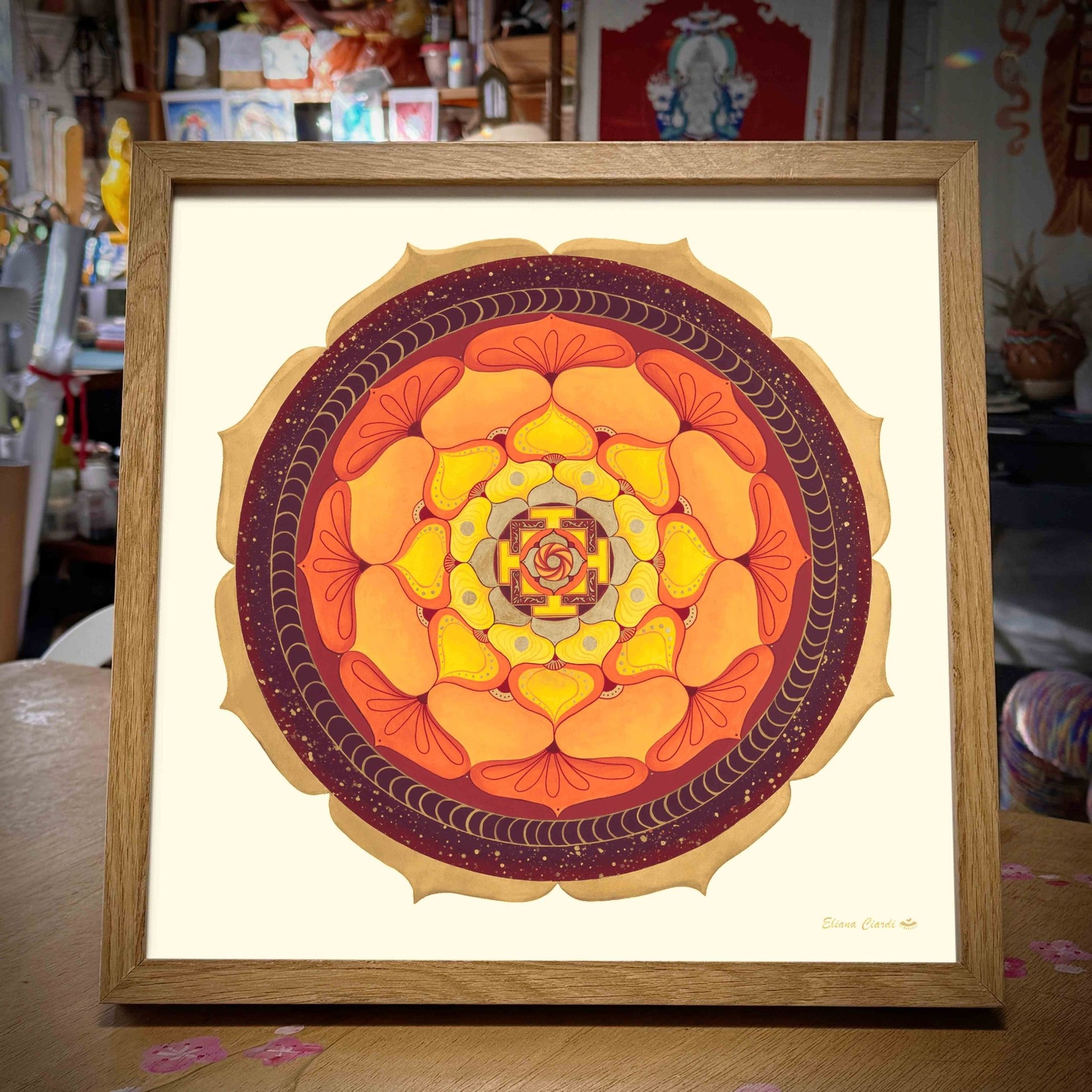 Mandala de la tierra enmarcado marco madera