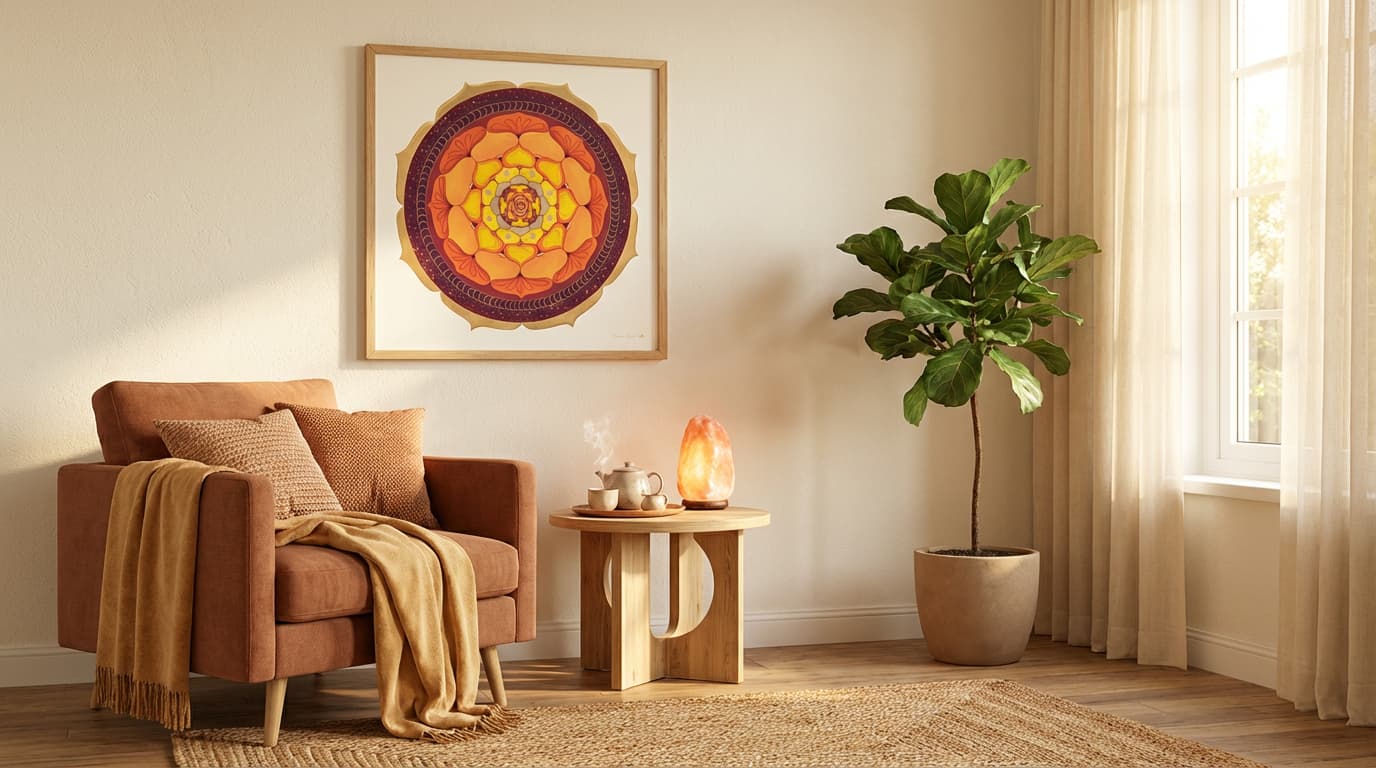 mandala_deep_earth_colgado en un salón