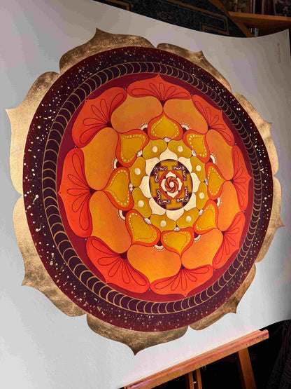 Mandala Deep Earth pan de oro 100x100cm