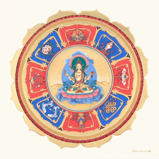 Mandala Prajnaparamita con el sutra del corazon en la mano derecha
