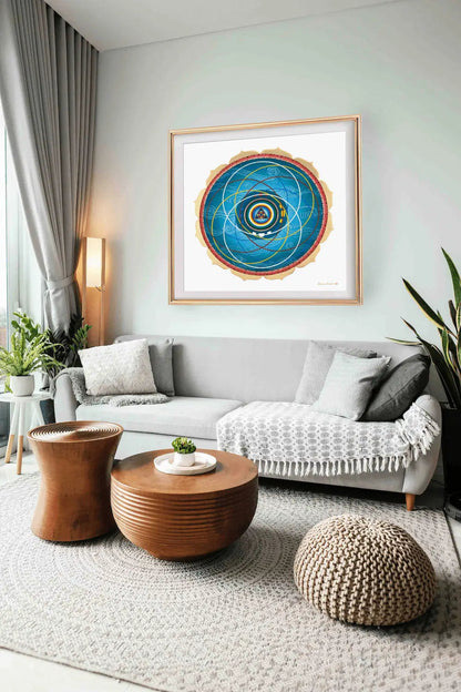 Mandala Cosmologia Tibetana colgado en un salón