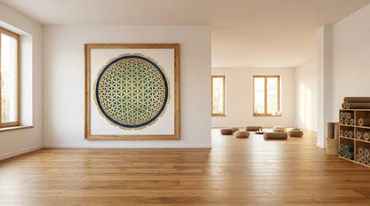 mandala flor de la vida sala de meditación minimalista