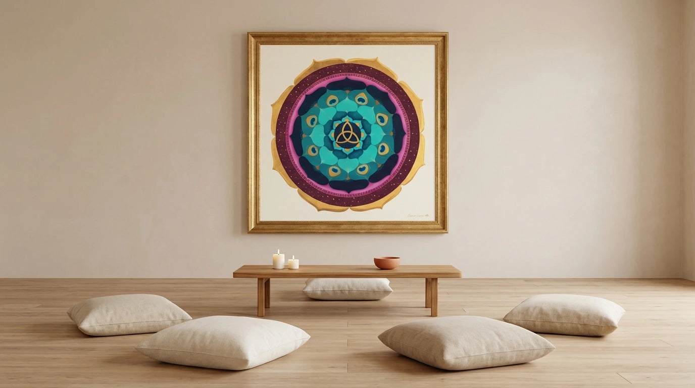 mandala gold triquel sala de meditación
