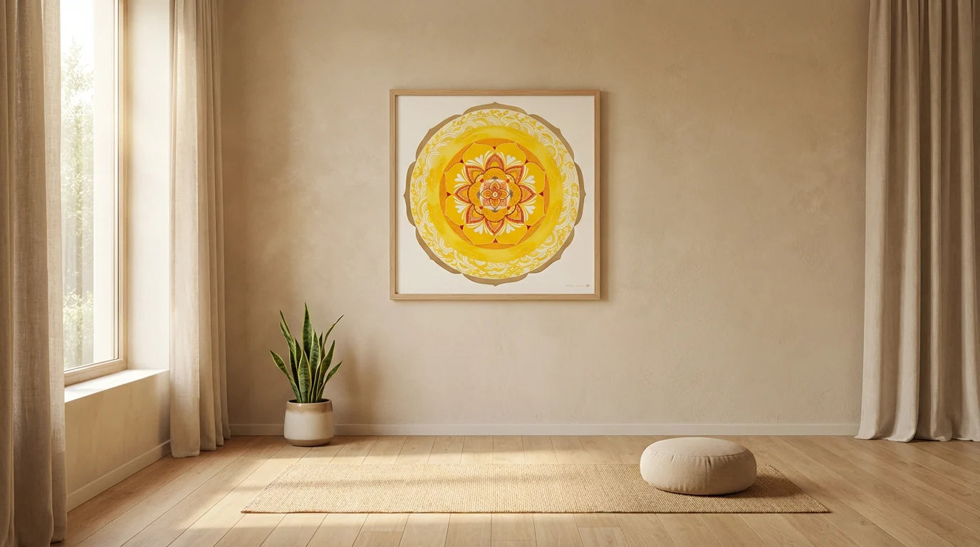 mandala golden wave sala minimalista de yoga