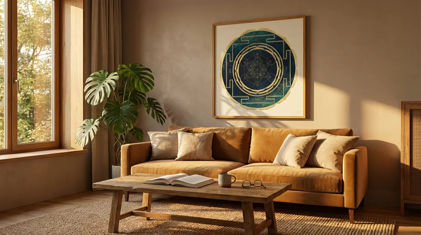 mandala metatron salón calido sofa ocre