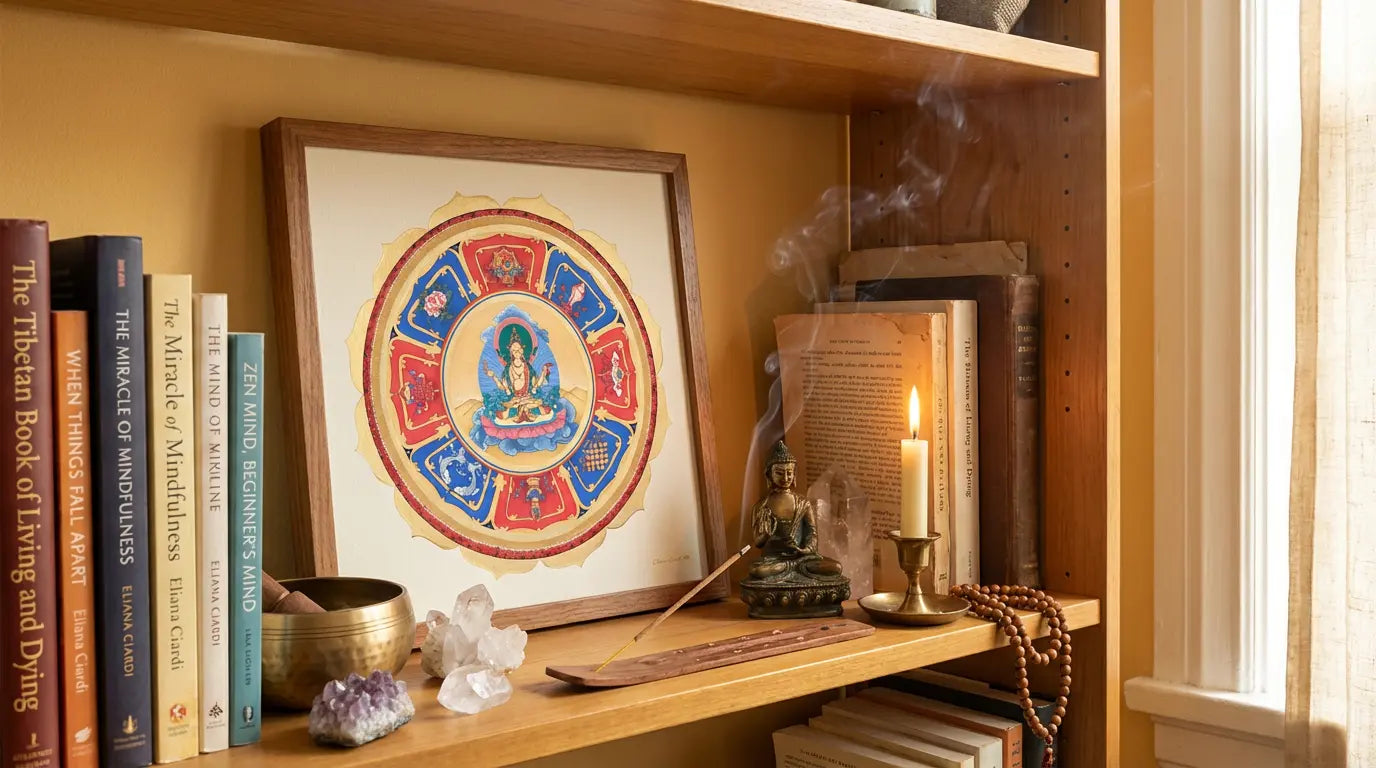 mandala prajnaparamita diosa altar con incienso