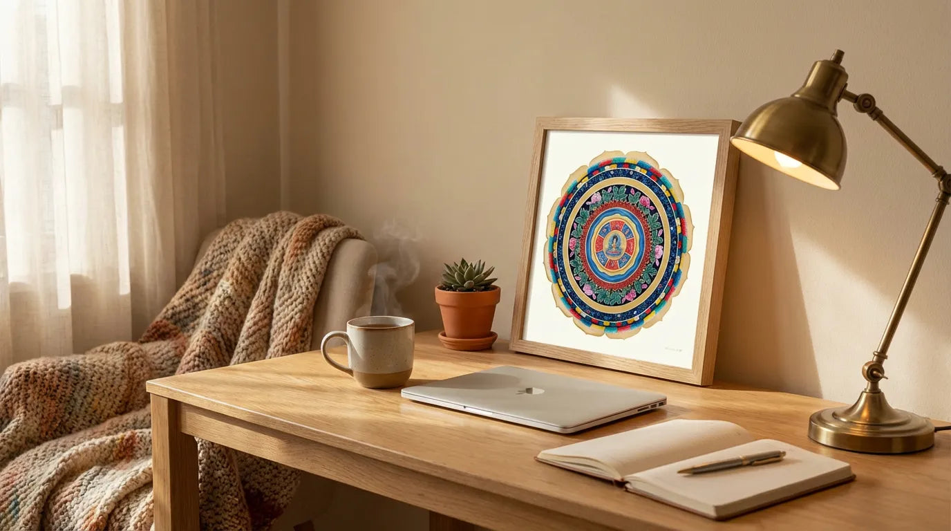 mandala prajnaparamita escritorio con infusión