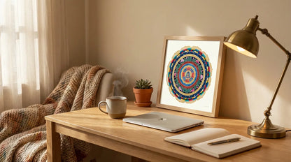 mandala prajnaparamita escritorio con infusión