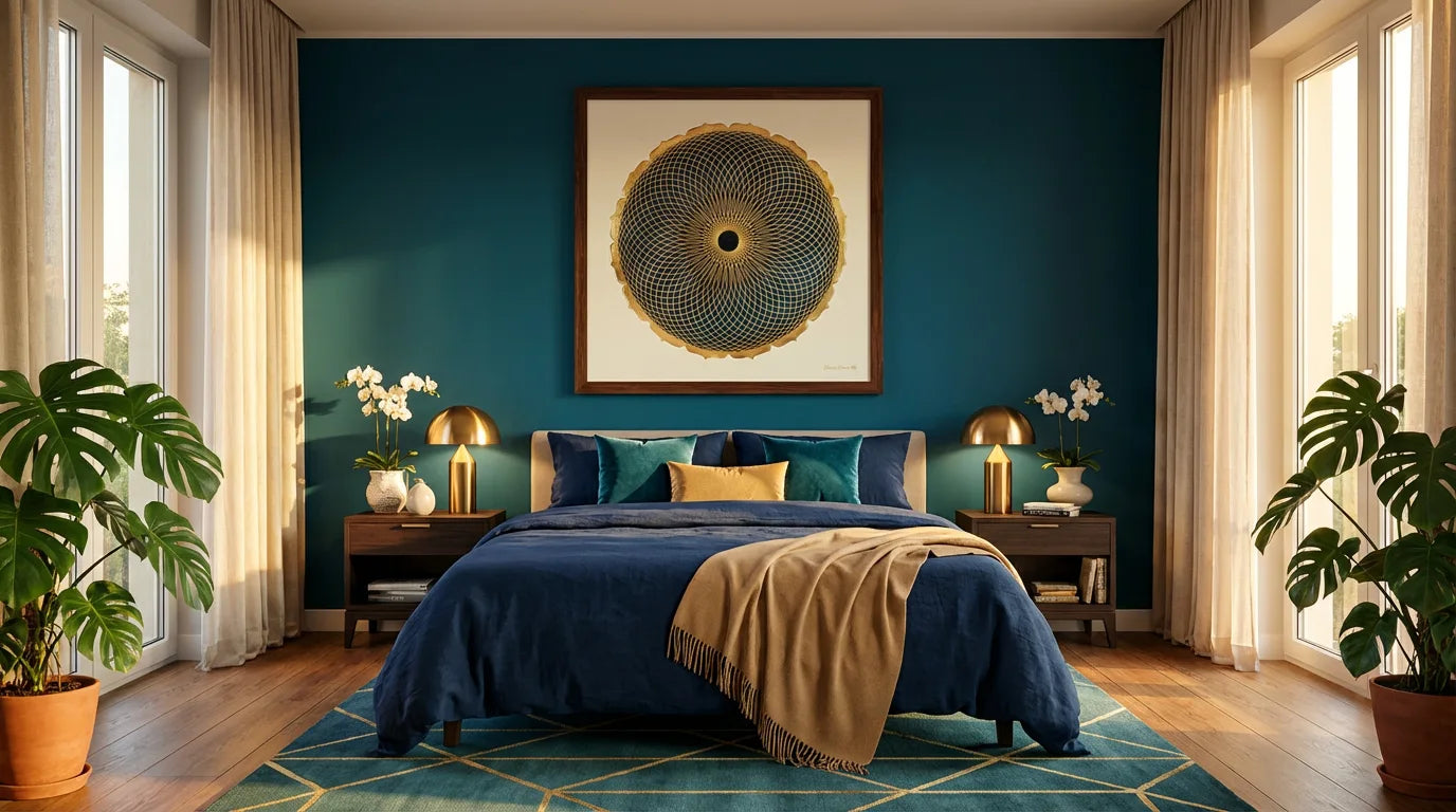 mandala toroide dormitorio pared azul