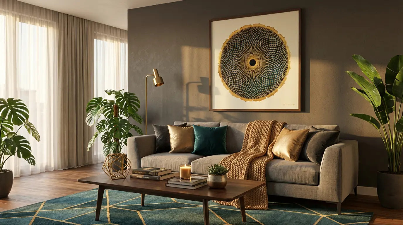 mandala toroide colgado en un salón