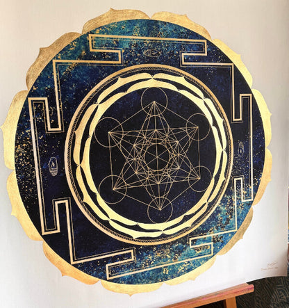 Mandala Cubo de Metatron pan de oro 100x100cm