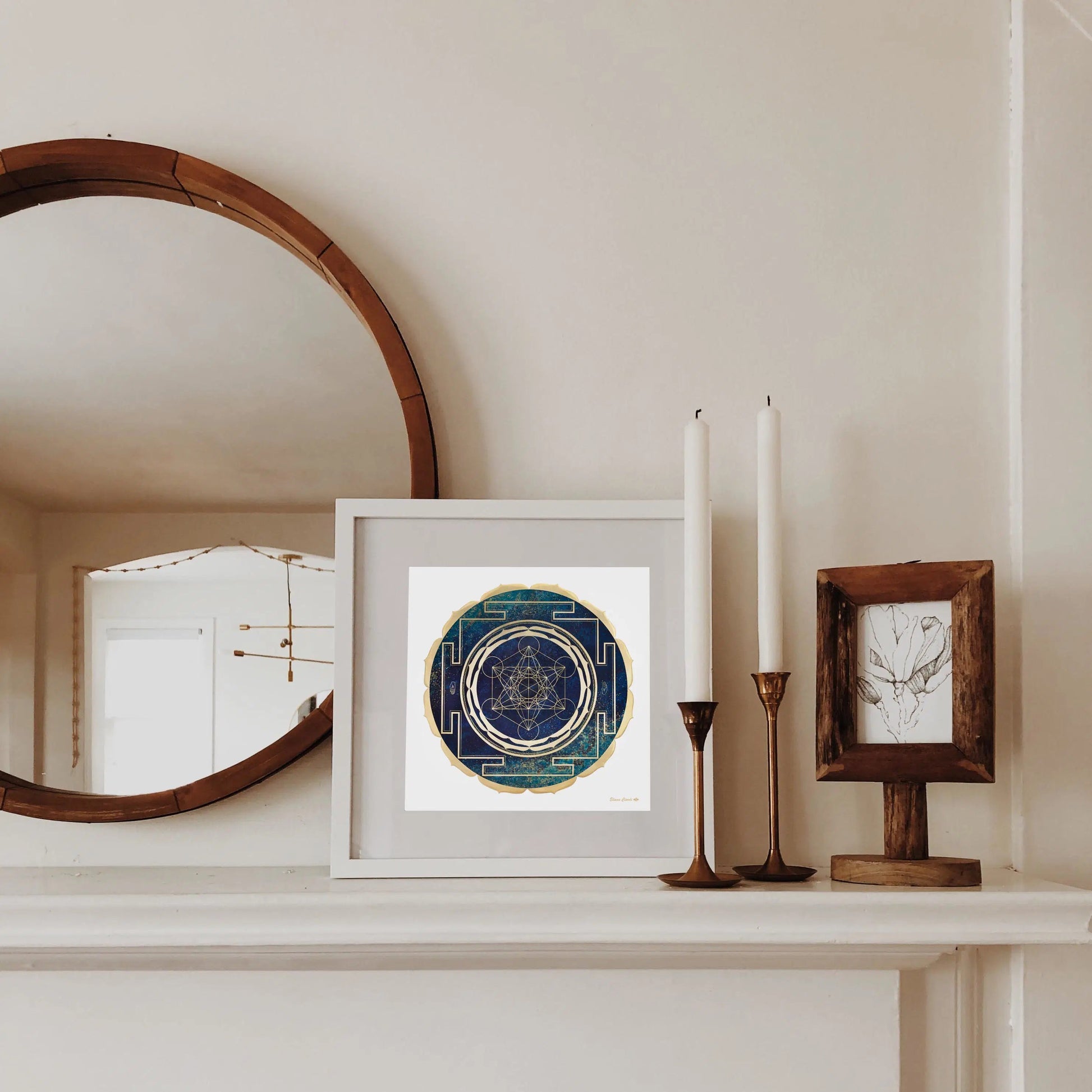 Mandala Metatron enmarcado con marco blanco